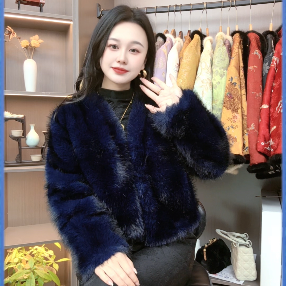 新款气质国风短款皮毛一体加厚冬季柔软保暖S009