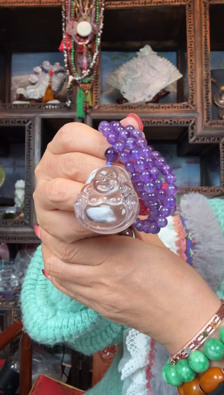 【闪购商品】水晶颈饰未镶嵌天然水晶项链白水晶佛公吊坠