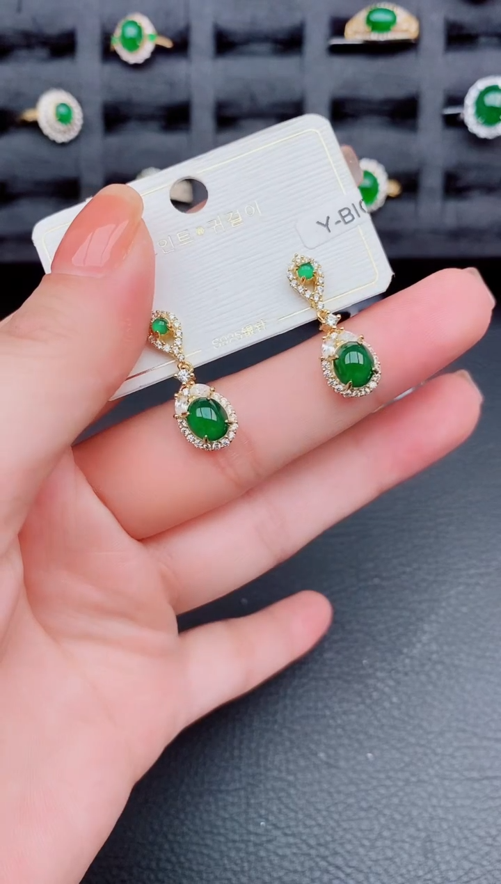 翡翠银S925镶嵌耳饰天然a货翡翠484