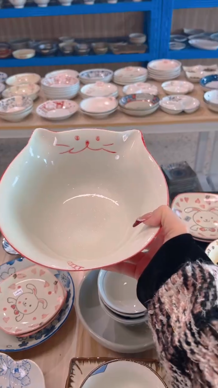 陶瓷微瑕粉猫8.5寸碗1个装