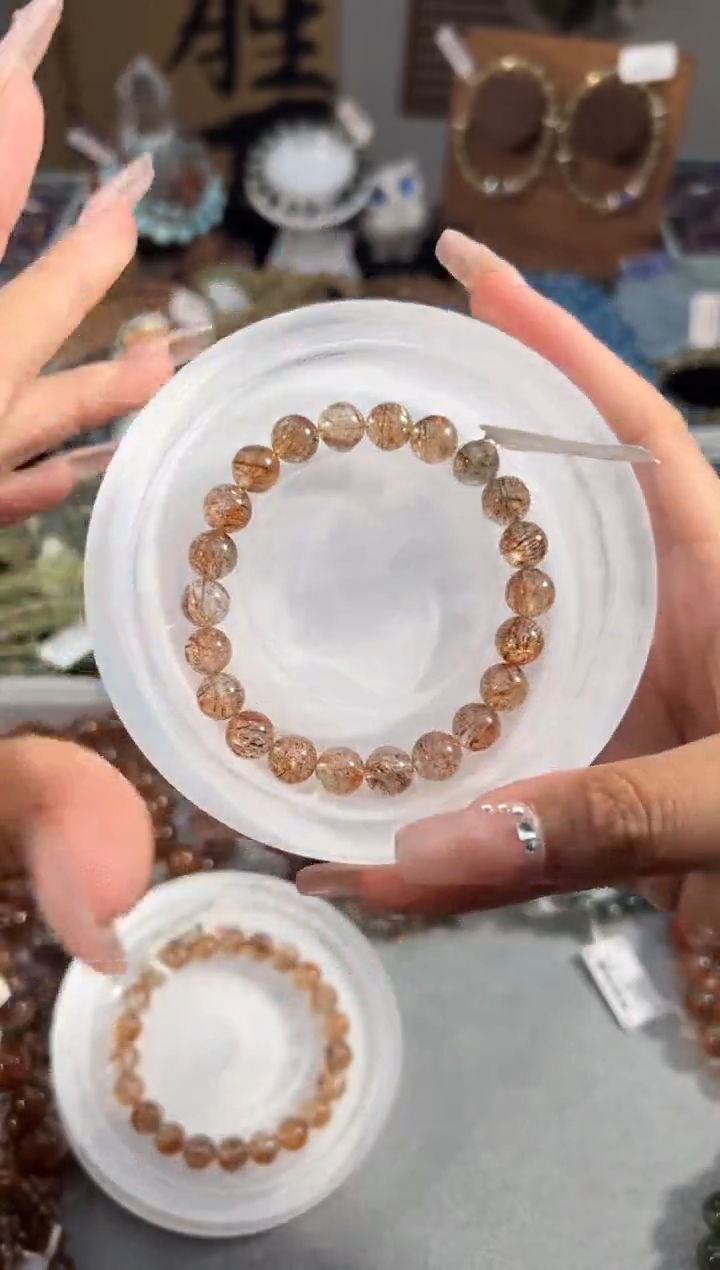 水晶手串未镶嵌黑金超七手串8+