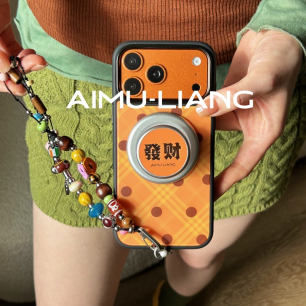 AIMU原创活力橙格纹棕波点适用苹果iPhone17/16promax手机壳15pro
