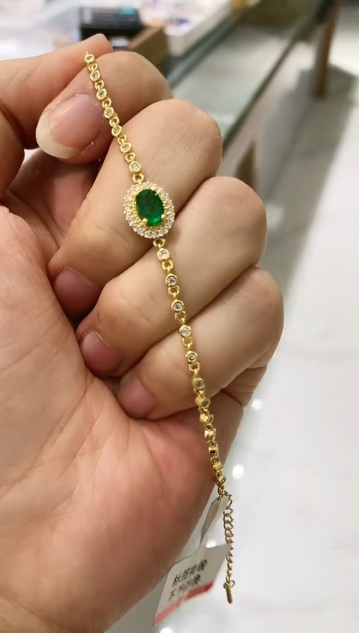 【闪购商品】祖母绿手链银S925镶嵌手链