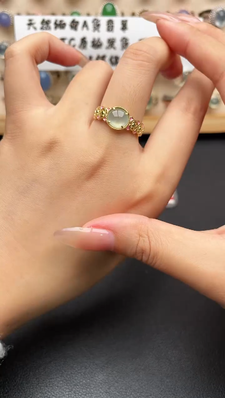 银S925镶嵌戒指翡翠一物一证一礼盒