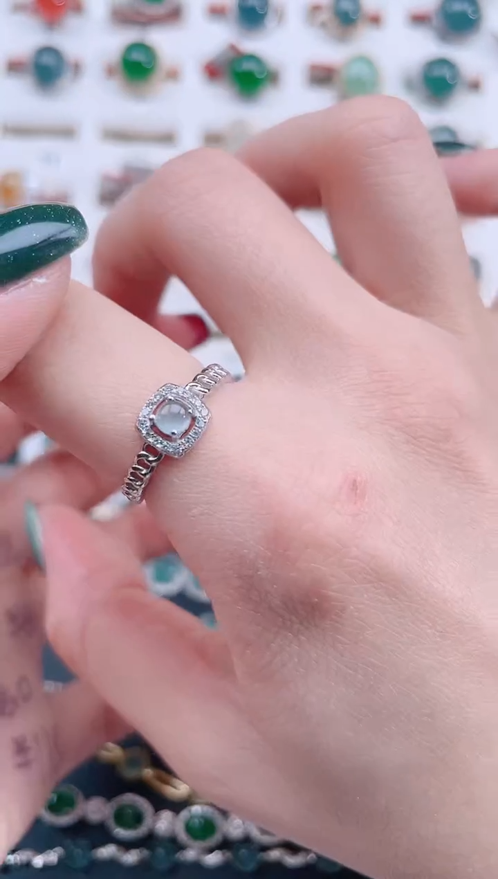 银S925镶嵌戒指翡翠天然翡翠