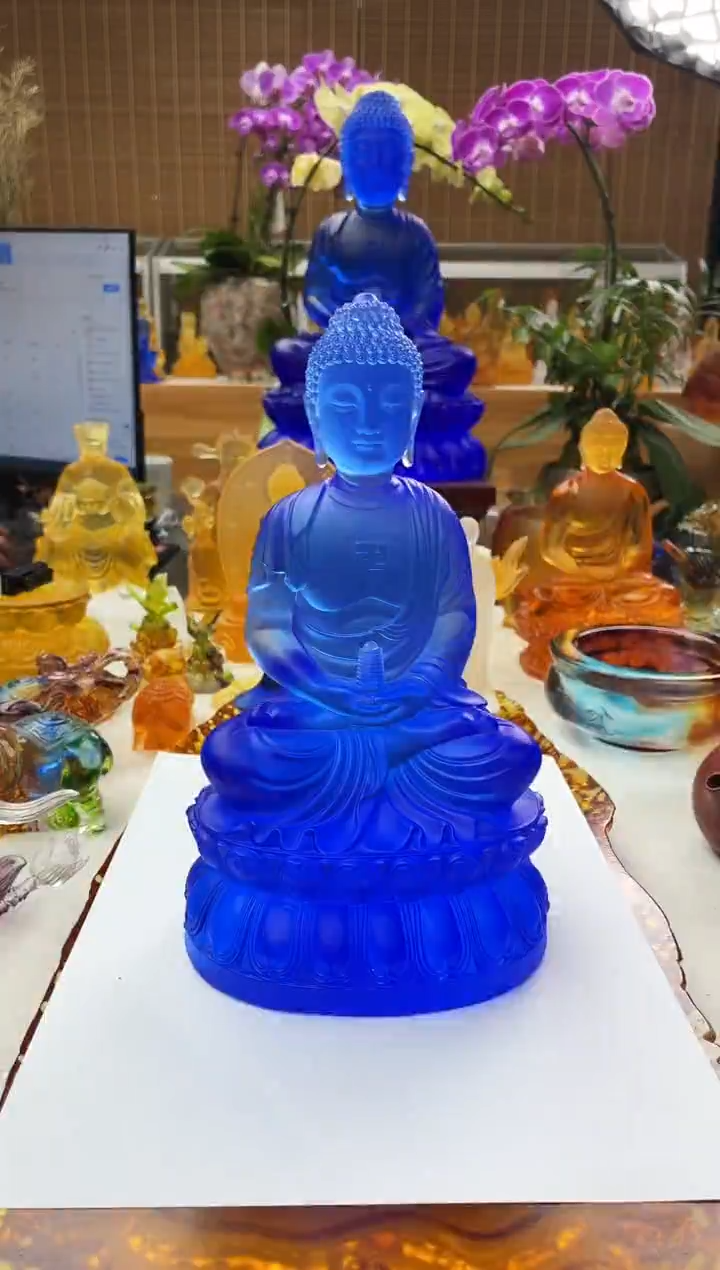 手工艺品琉璃7****哥23公分蓝色药师佛拿塔