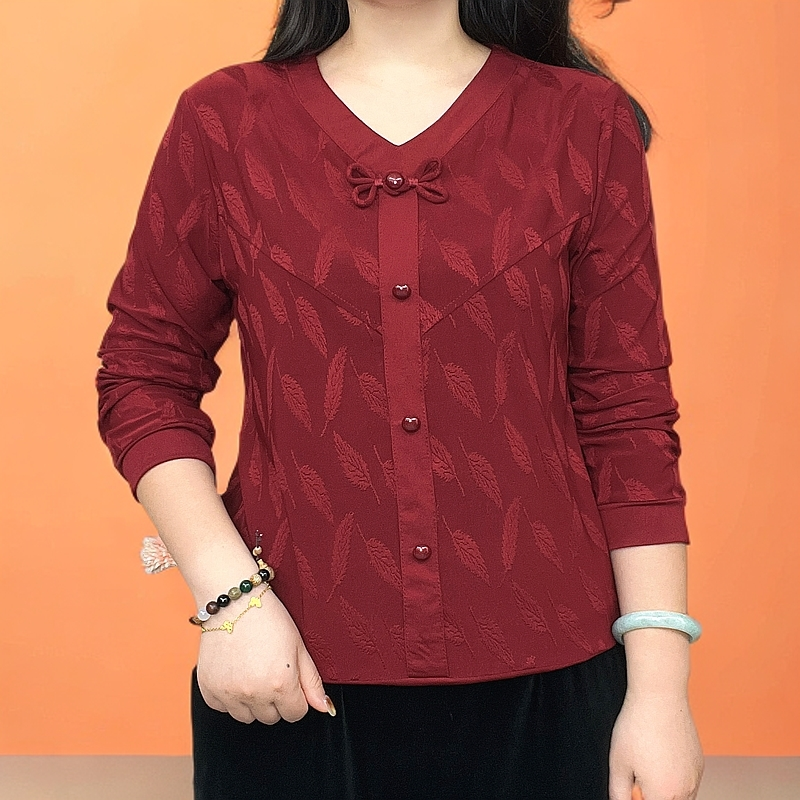 新款中老年洋气时308典百搭妈妈装提花宽松显瘦长袖秋季上衣小衫