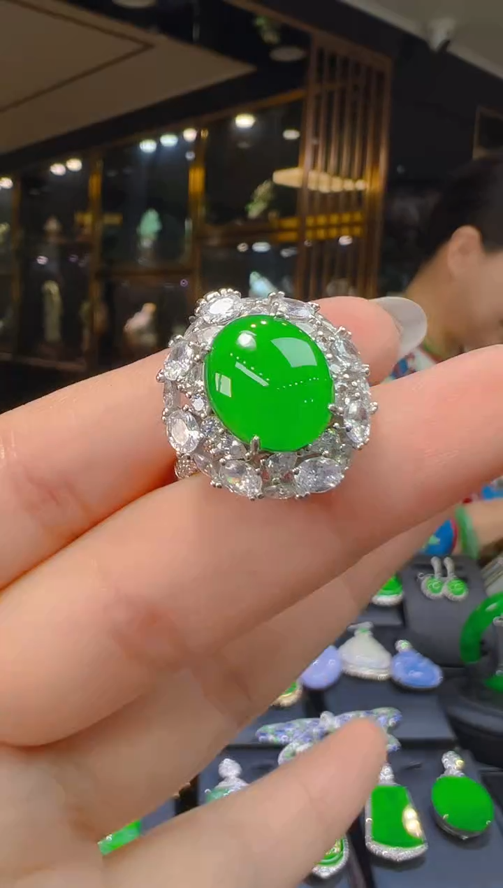 银S925镶嵌戒指翡翠020(多样性发货发其一)