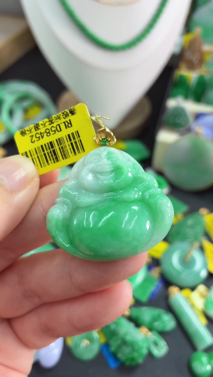 吊坠(不含链)18K金镶嵌翡翠挂件