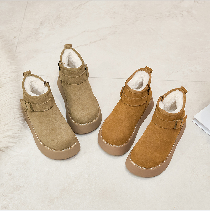 奈奈妮【中筒雪地靴】厚底5.5CM休闲不掉毛绒里保暖增高雪地靴2856