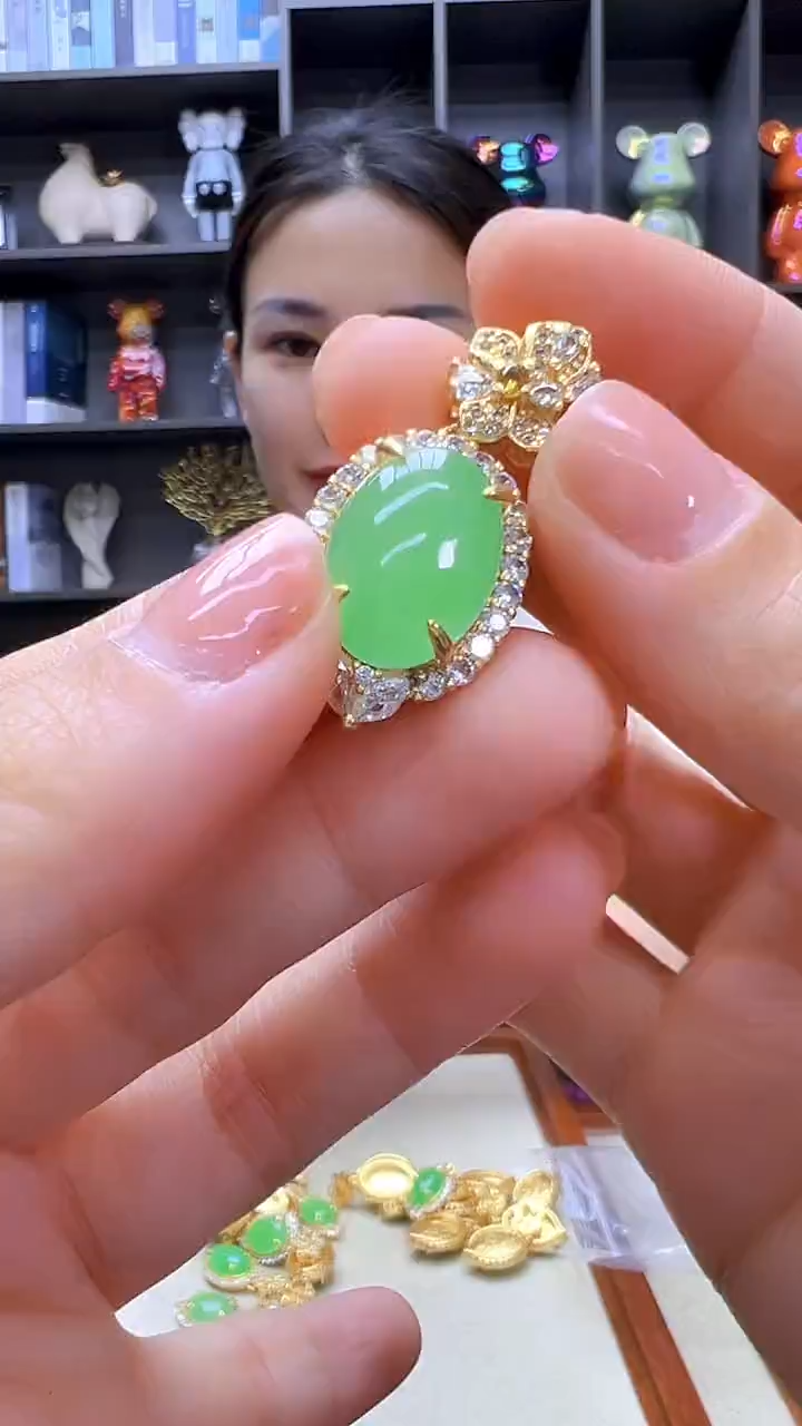 翡翠14K金镶嵌颈饰沉白diy劲饰