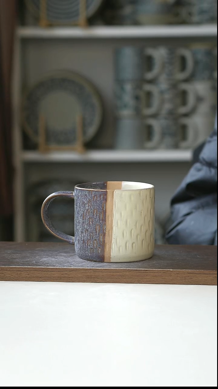 陶手作粗陶紫米拼马克杯340ml@4-2@微瑕