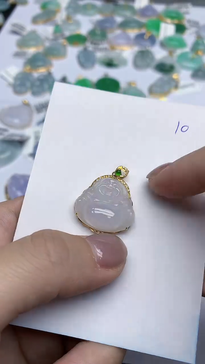 【闪购商品】翡翠挂件18K金镶嵌天然翡翠A货