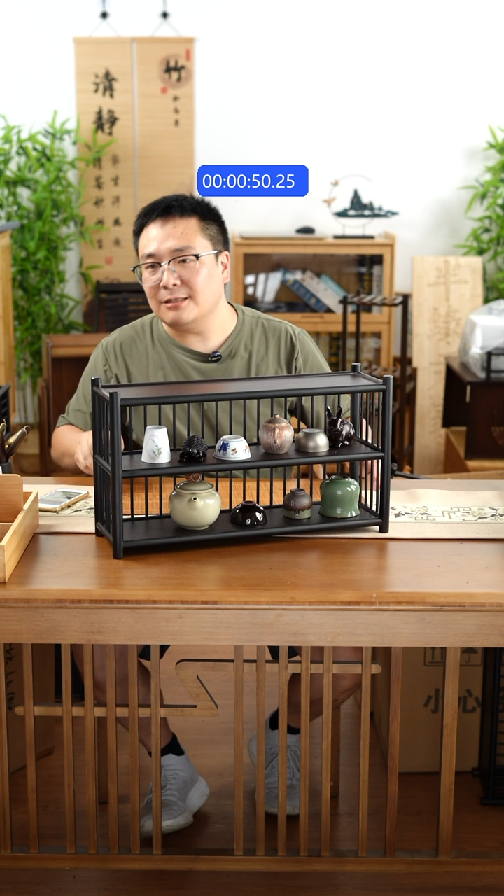 竹纯楠竹三层围栏50茶杯架