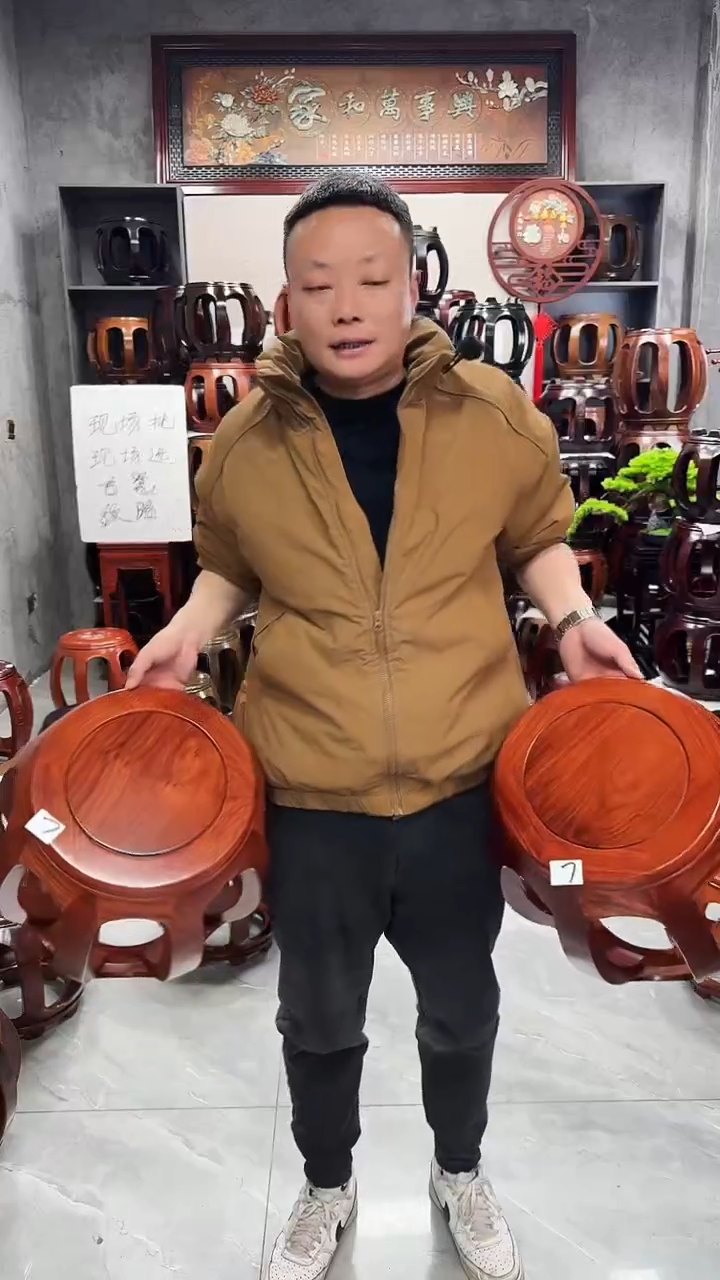 【闪购商品】花梨木类家具花梨大号鼓凳一对 7号