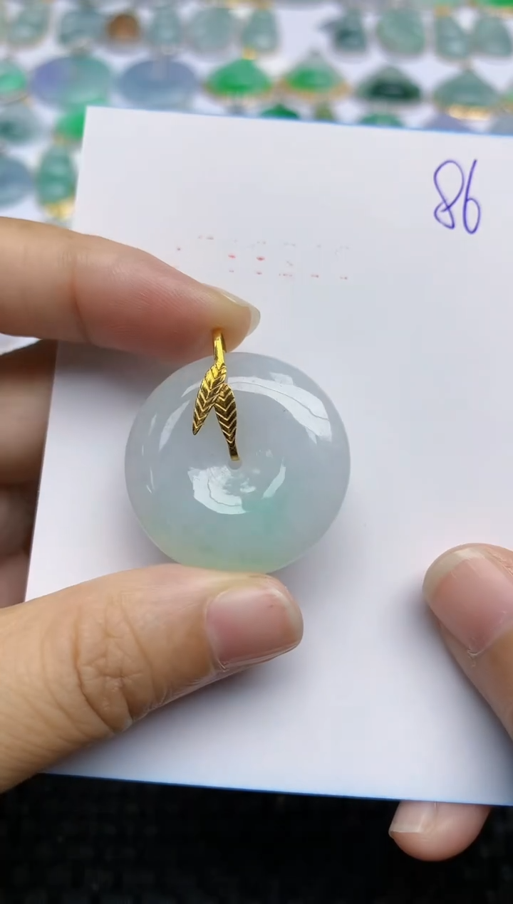 【闪购商品】翡翠挂件18K金镶嵌天然A货翡翠 86