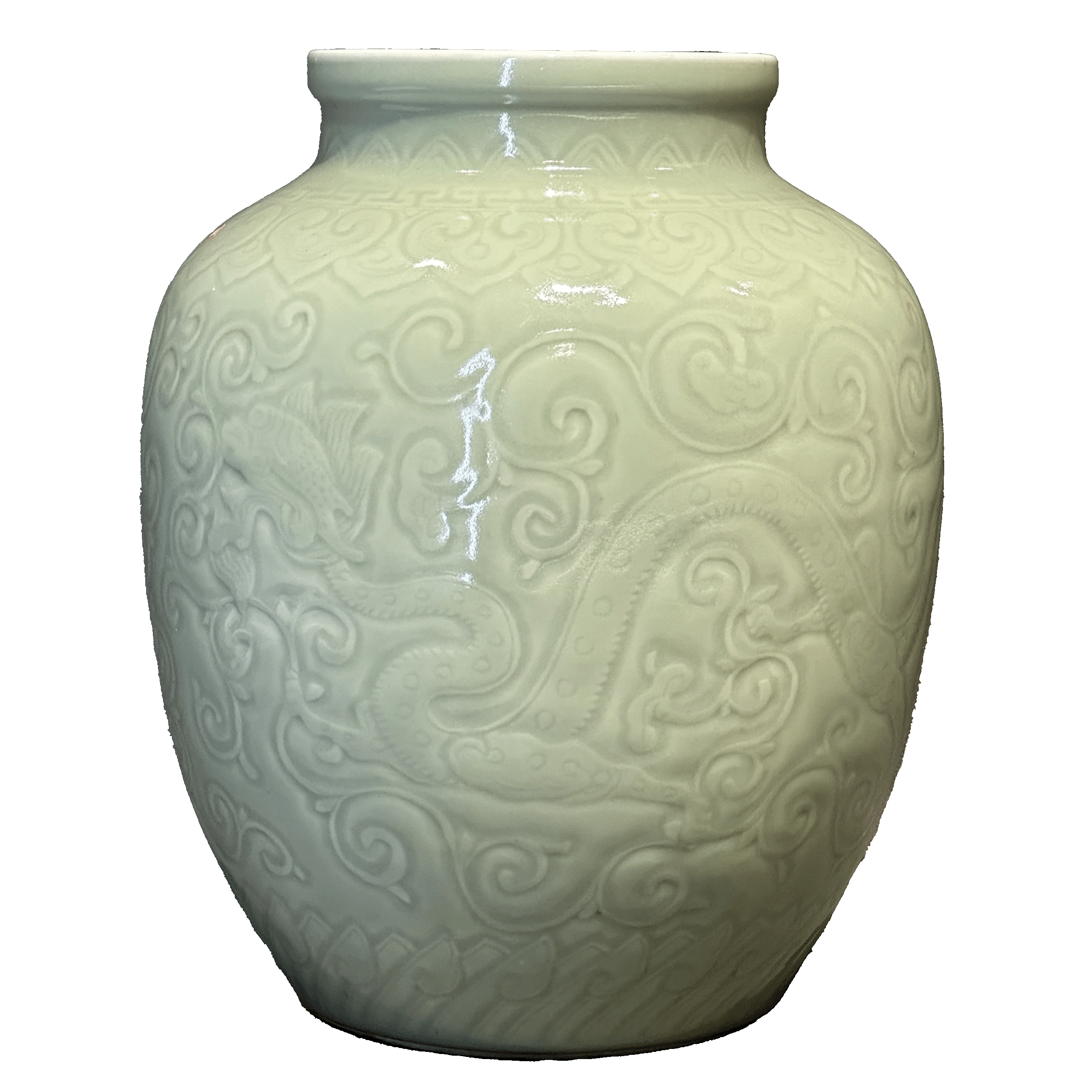 25151737y粉青釉暗刻龙纹太白罐