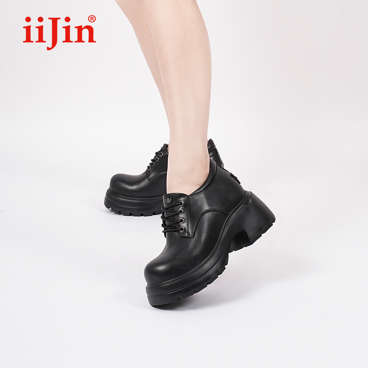 iiJin艾今2025新款9.5cm厚底内增高超轻英伦风俏皮小皮鞋女721ENA