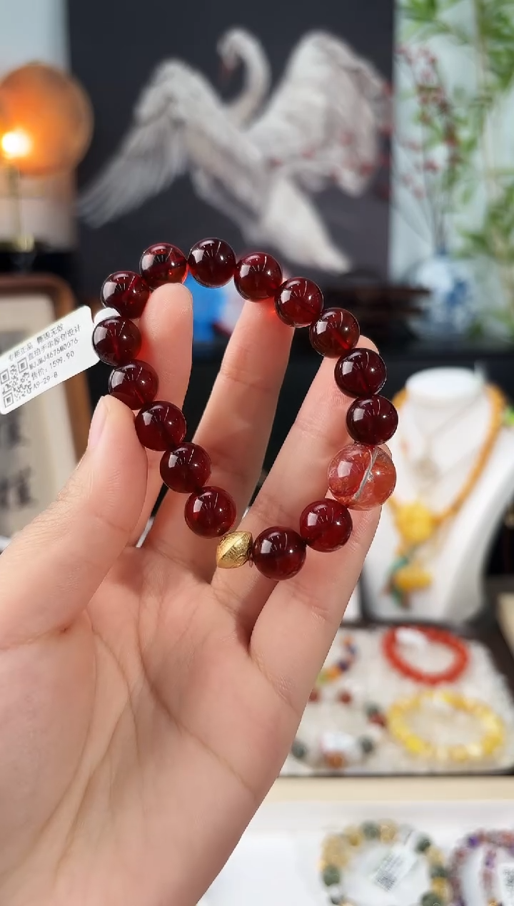 手串血珀银S925镶嵌MJJMJ4676血珀手串原创设计多样性发一