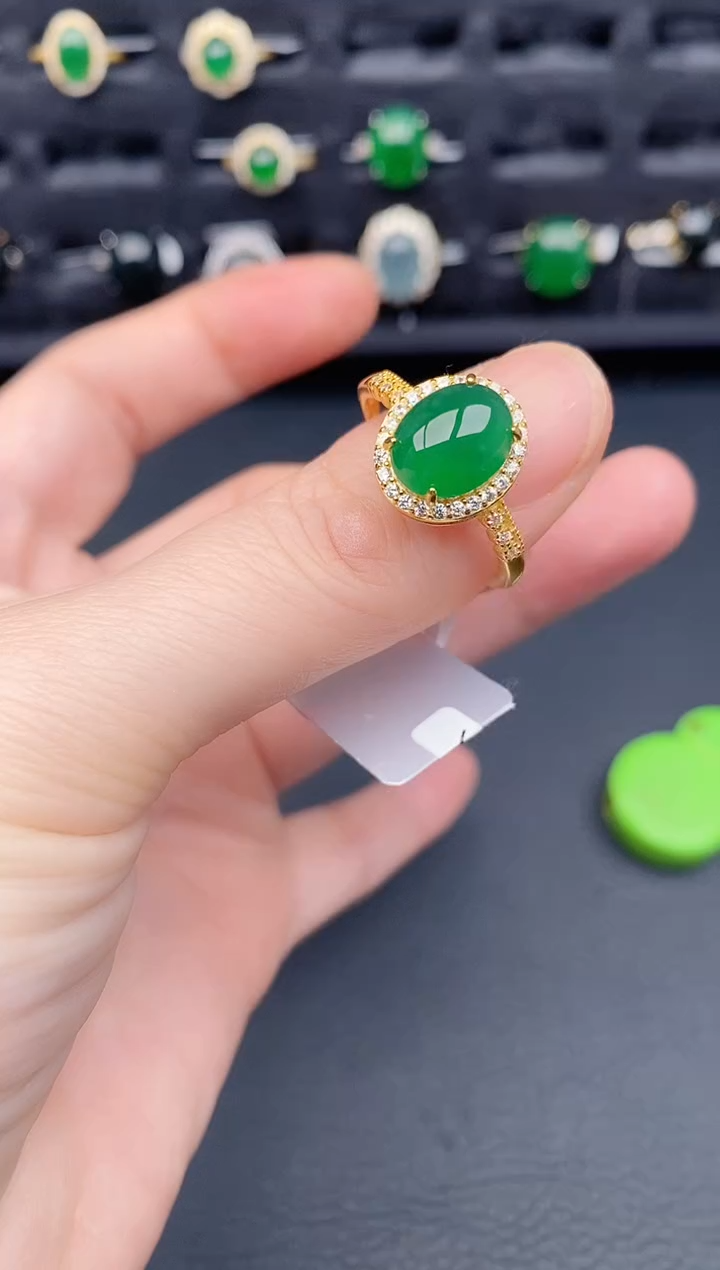 银S925镶嵌戒指翡翠天然a货翡翠152