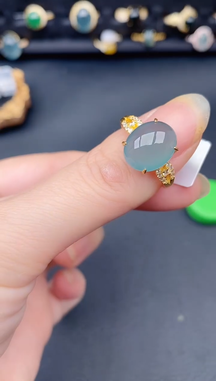 银S925镶嵌戒指翡翠天然a货翡翠106