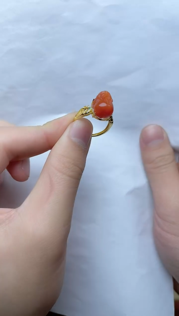 【闪购商品】南红玛瑙戒指银S925镶嵌貔貅戒指06