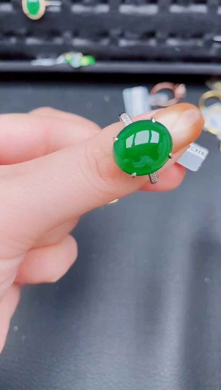 【闪购商品】翡翠戒指银S925镶嵌天然a货翡翠542