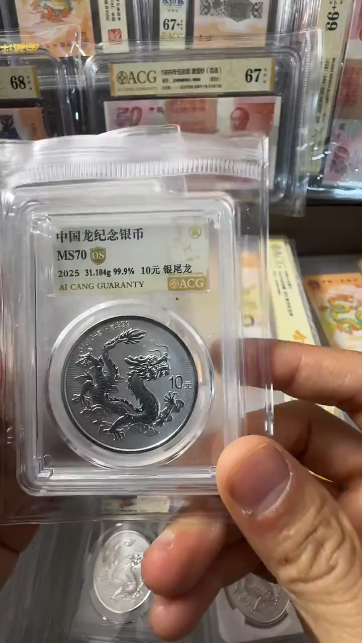塑料银龙币 单枚 银尾龙 70分 无47 不挑号 如图