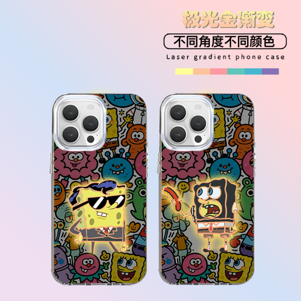 发光海绵宝宝适用苹果iphone华为VIVO小米OPPO一加极光金手机壳