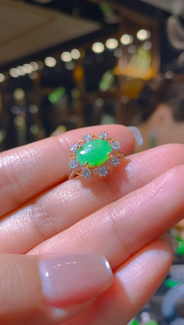 【闪购商品】翡翠戒指银S925镶嵌010