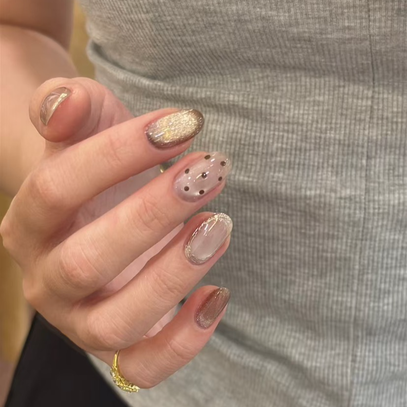 AUTO· 【冰美式】冬冬天氛围感复古轻透琥珀晕染猫眼设计师穿戴甲