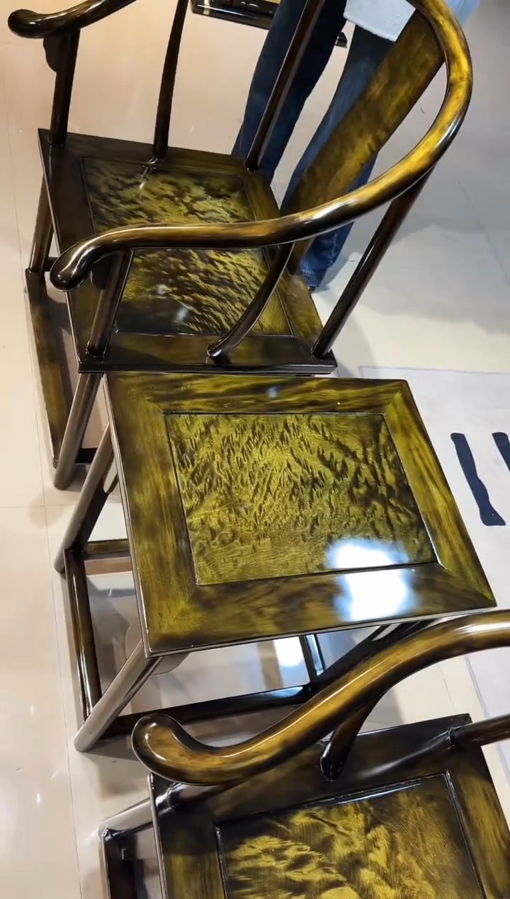 金丝楠木头款金丝楠大叶楠水波圈椅三件套