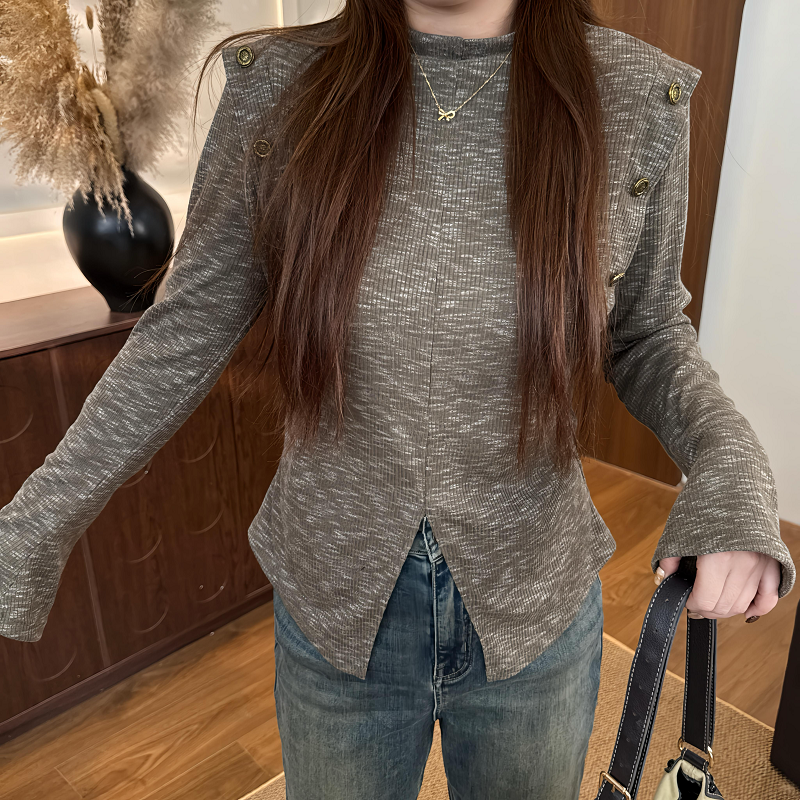 盈盈&南岛风大码女装胖mm正肩纽扣针织小衫秋百搭宽松上衣ZYY2238