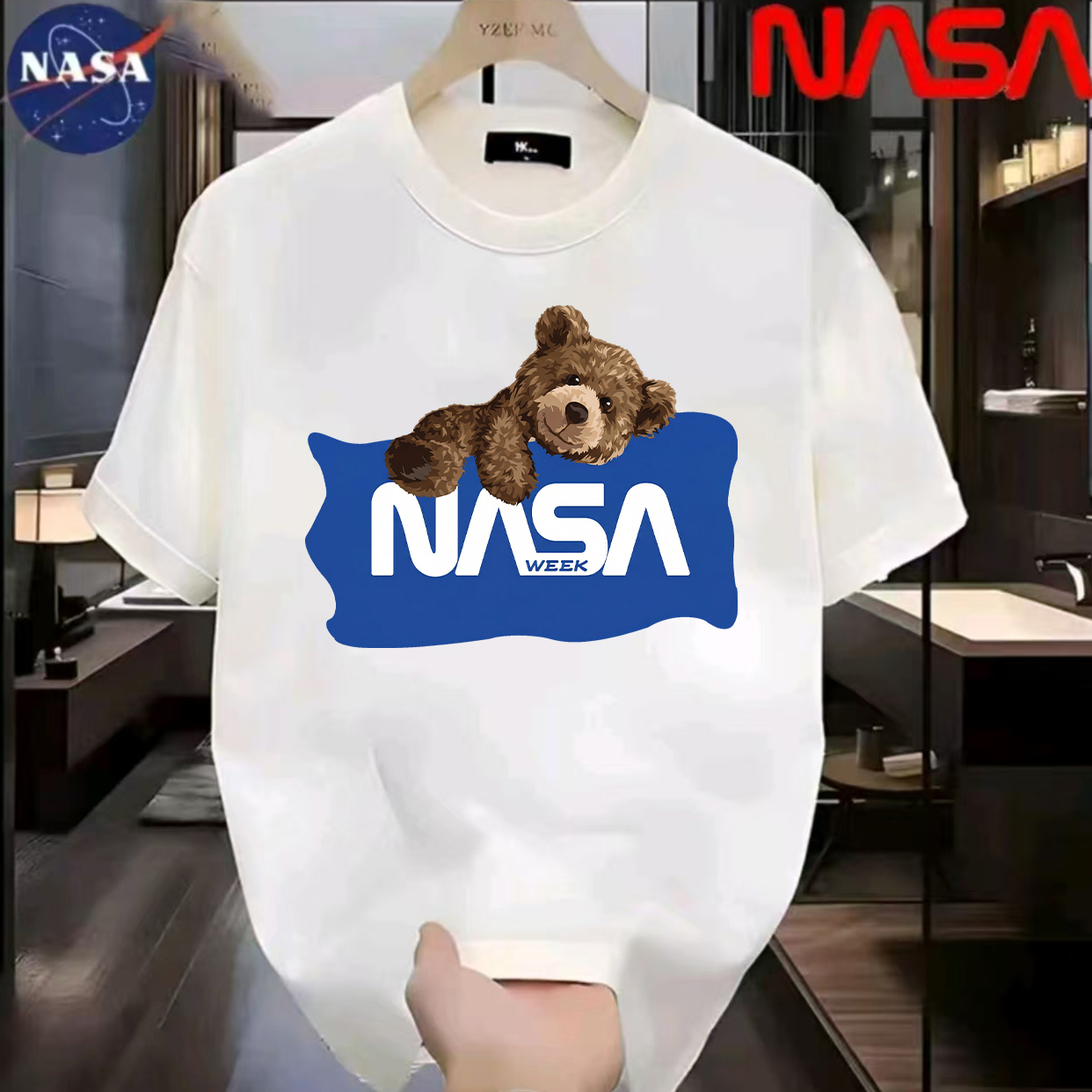 NASA联名纯棉夏季圆领短袖T恤微宽松时尚男女同款休闲百搭43