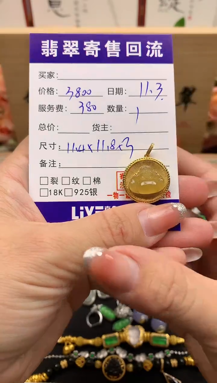 颈饰18K金镶嵌翡翠天然缅甸A货翡翠