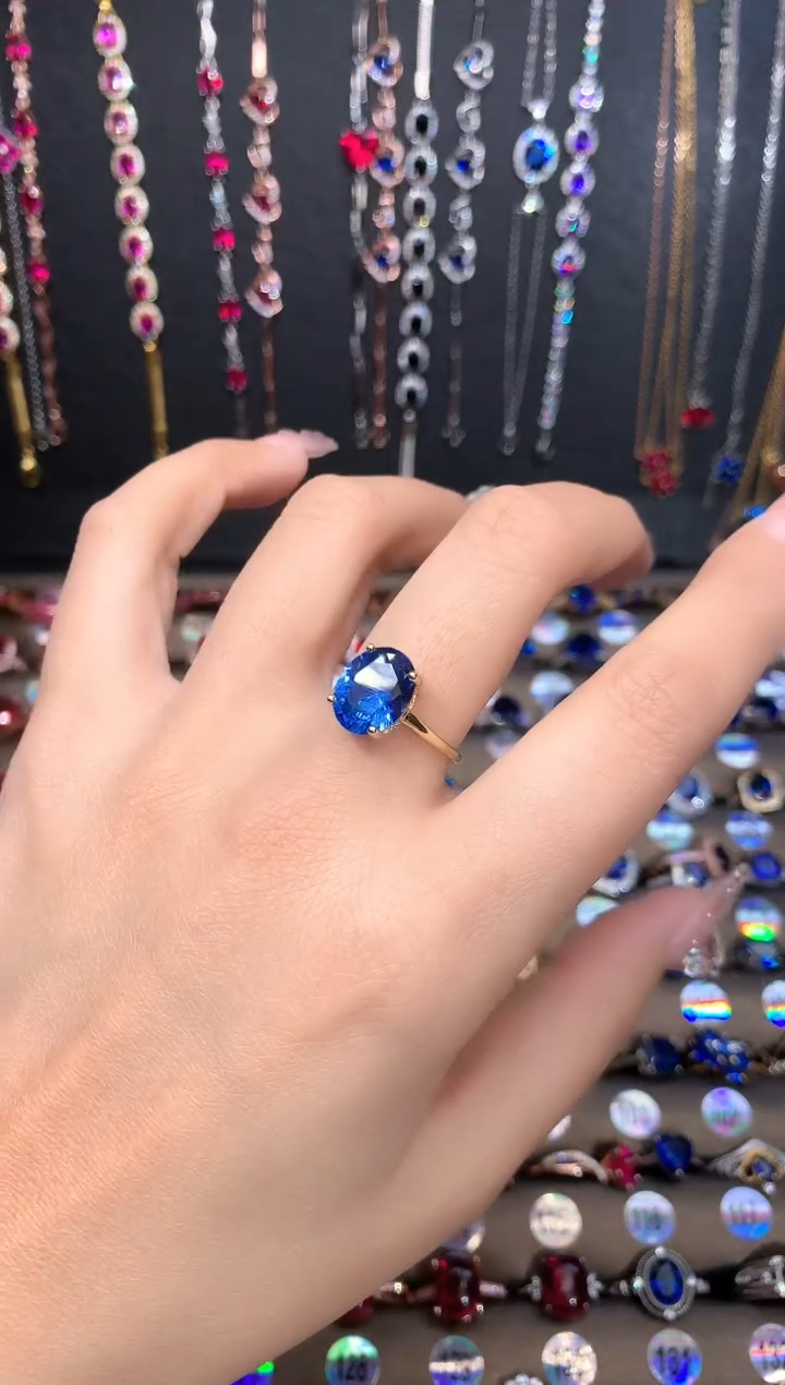 【闪购商品】蓝宝石戒指银S925镶嵌金色