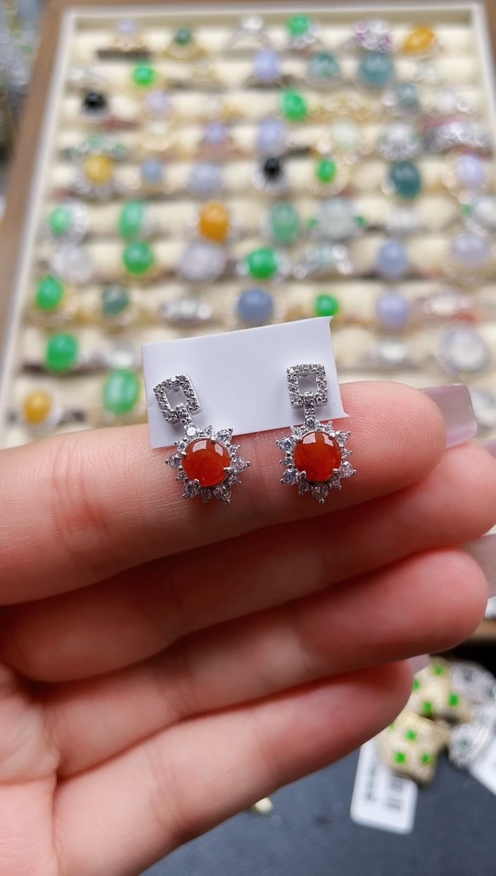 银S925镶嵌翡翠耳饰133