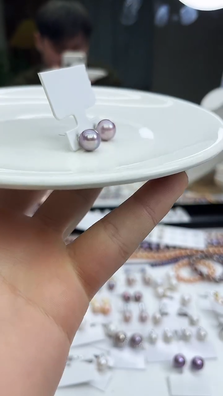 未镶嵌耳饰淡水珍珠粉泡泡色系11mm素钉