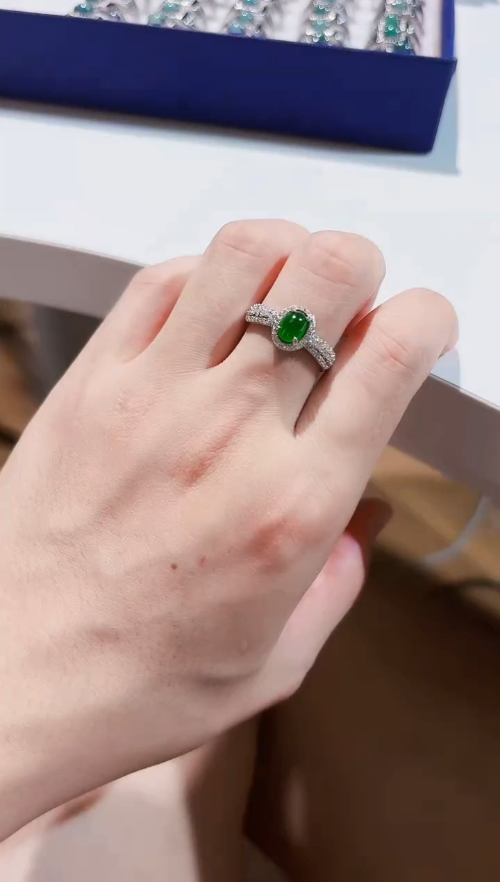 翡翠戒指14K金镶嵌天然A货翡翠a货戒指多样性发货9015