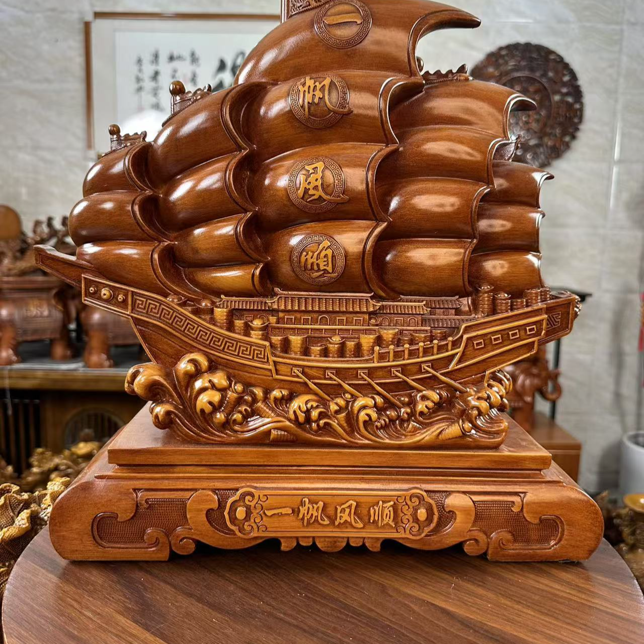 FM342一帆风顺帆船摆件 长25高26cm 