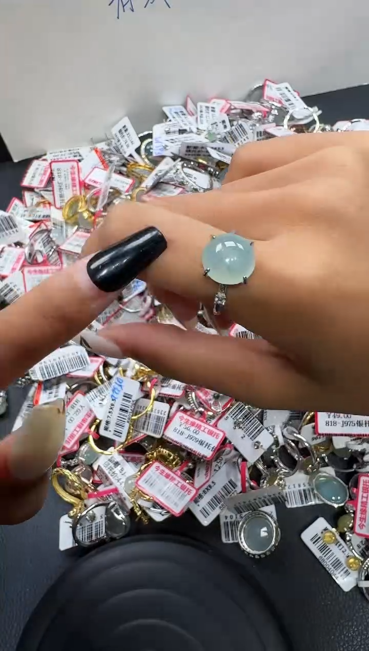 翡翠戒指银S925镶嵌戒指375