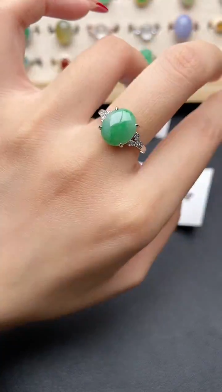 【闪购商品】翡翠戒指银S925镶嵌一物一证一礼盒