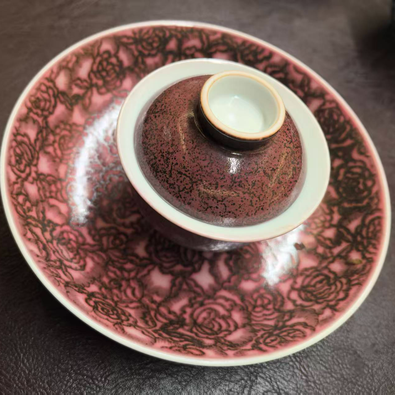 釉里红撒蓝2.0盖碗