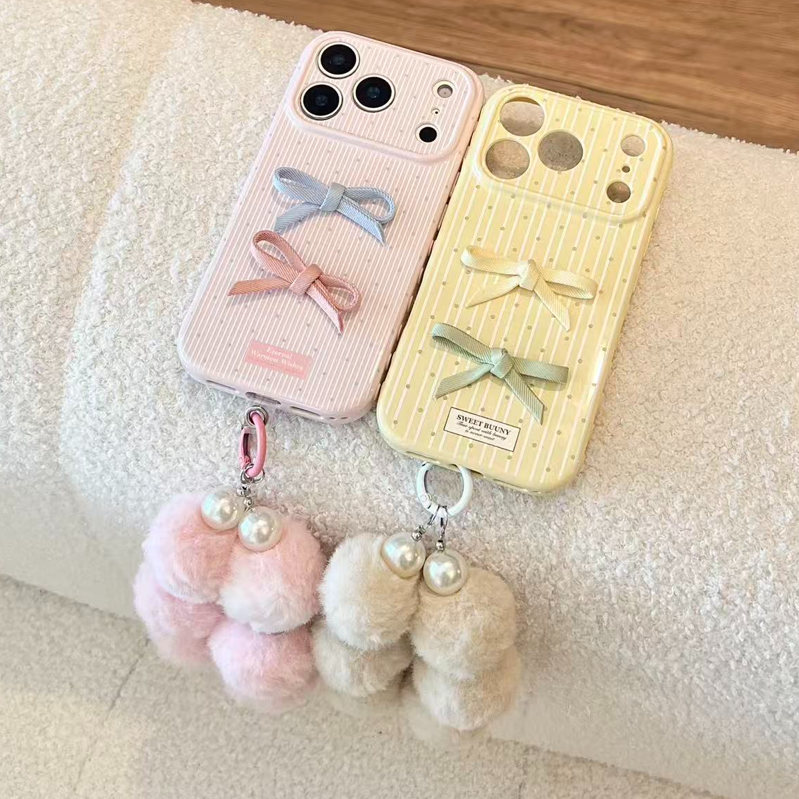 韩系少女波点蝴蝶结iphone16手机壳苹果17promax软13立体15适用12