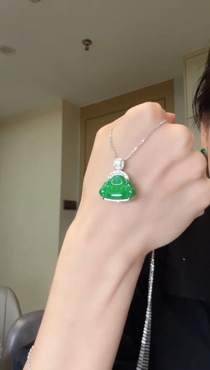 翡翠银S925镶嵌吊坠(不含链)天然翡翠吊坠