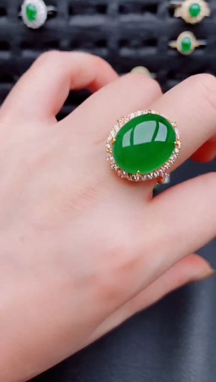 【闪购商品】翡翠戒指银S925镶嵌天然a货翡翠344