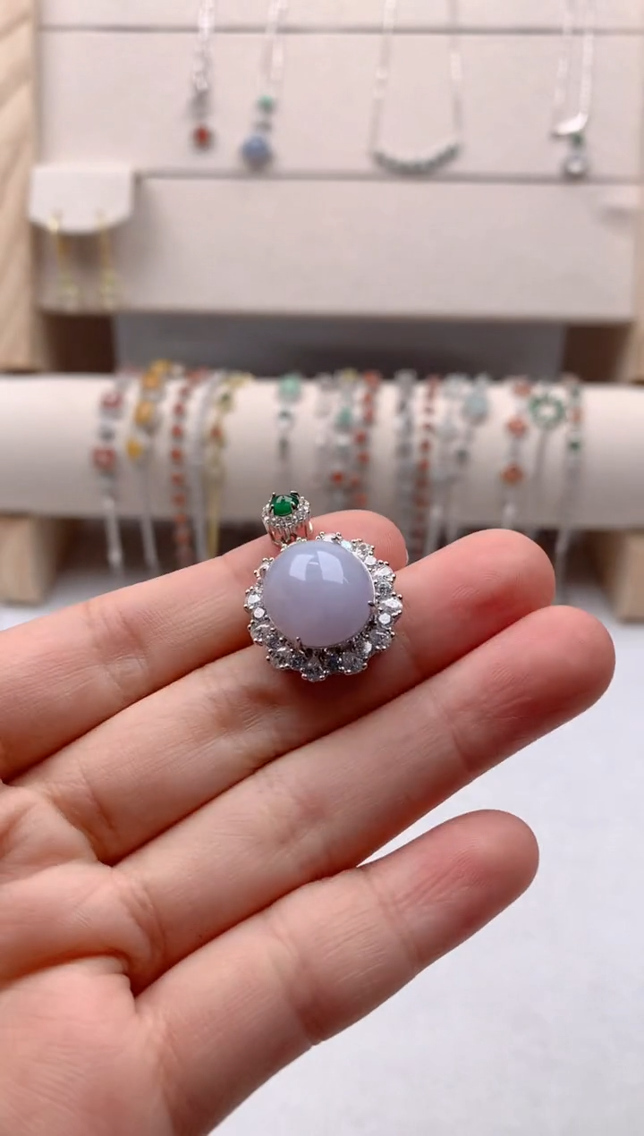 翡翠银S925镶嵌吊坠(不含链)1号