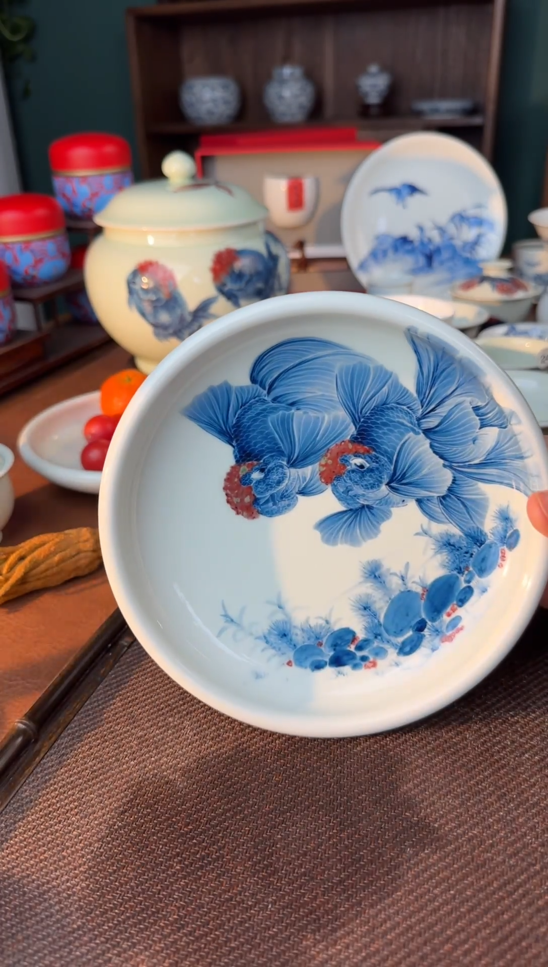 【闪购商品】杯晓月庐（林月红）双长尾泰狮金鱼壶承