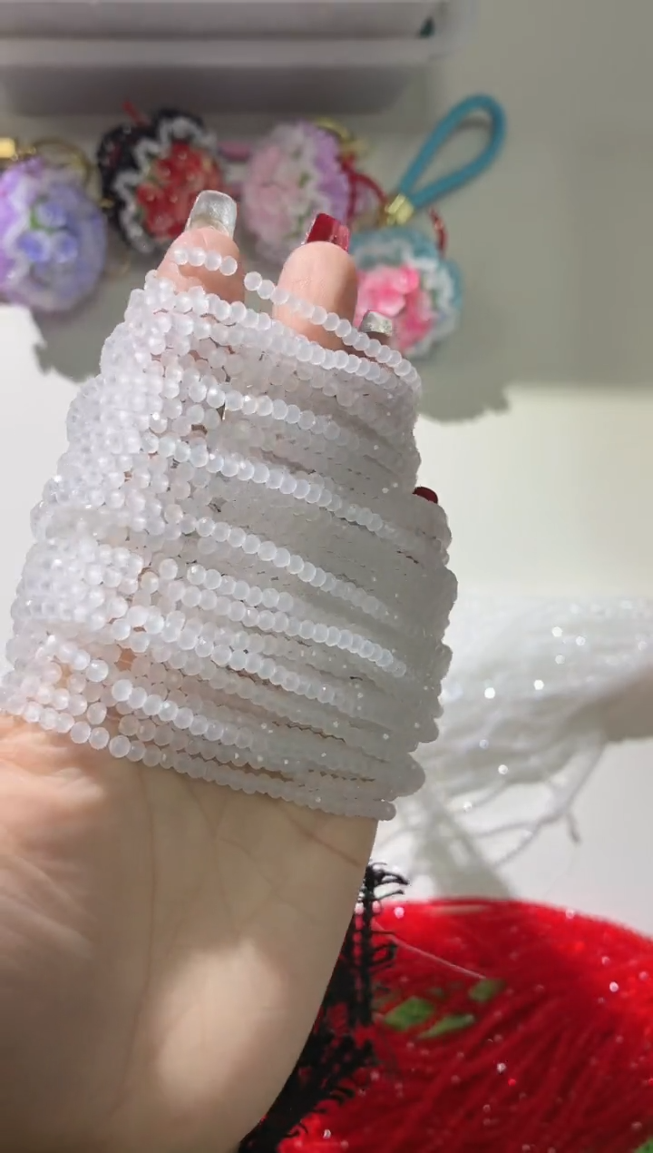 玻璃0745卡4水晶扁10条本色白玉