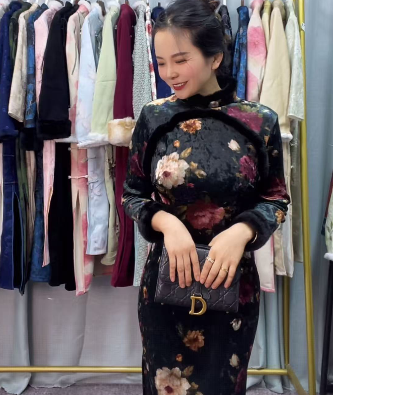 恬子梦 T924 冬季新款 暗夜玫瑰 裙长120 加绒加厚复古国风旗袍